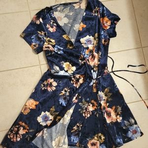 Velvet floral wrap dress